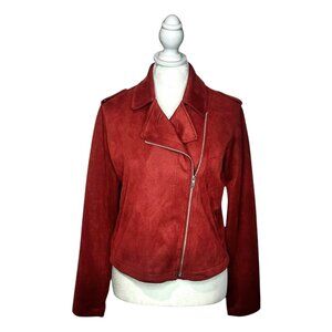 LC Lauren Conrad Faux Suede Moto Jacket in Cinnamon Rust, Women's Size S
